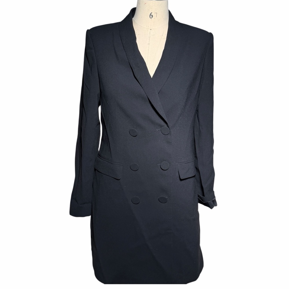 Elegant Black Double-Breasted Women's Coat Dress
